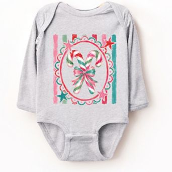 Candy Cane Coquette Watercolor - Infant Long Sleeve Bodysuit