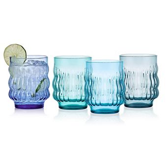 Mikasa Set of 4 Waves Stacking Double Old Fashioned Glasses, 12.5 Oz.