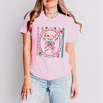 Candy Cane Coquette Watercolor - Women's Short Sleeve Graphic T-Shirt