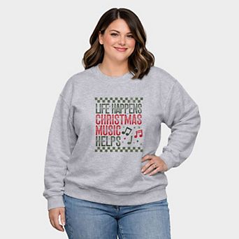 Christmas Music Helps Checkered - Women's Plus Sized Graphic Sweatshirt