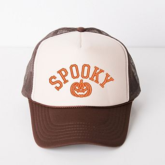 Embroidered Spooky Pumpkin - Women's Graphic Foam Trucker Hat