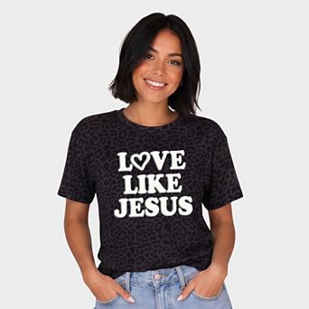 Love Like Jesus Heart Bold Puff - Women's Leopard Print Tee