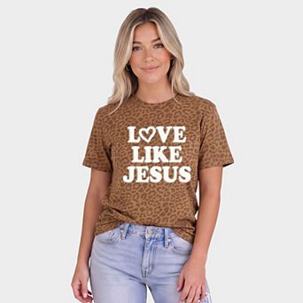 Love Like Jesus Heart Bold Puff - Women's Leopard Print Tee