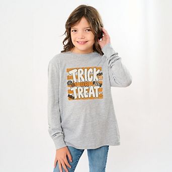 Trick or Treat Orange Stripes - Youth Long Sleeve Graphic T-Shirt