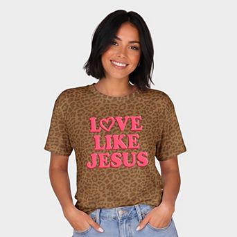 Love Like Jesus Heart Bold Puff - Women's Leopard Print Tee