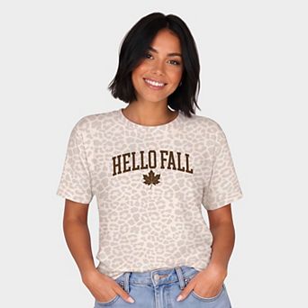 Hello Fall Leaf - Women's Leopard Print Tee