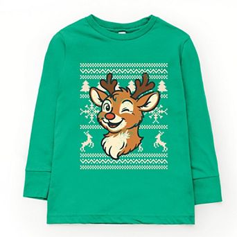 Ugly Sweater Reindeer - Youth Long Sleeve Graphic T-Shirt