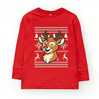 Ugly Sweater Reindeer - Youth Long Sleeve Graphic T-Shirt