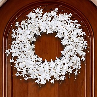 24" White Forsythia Grapevine Wreath Summer Front Door Farmhouse Porch Decor