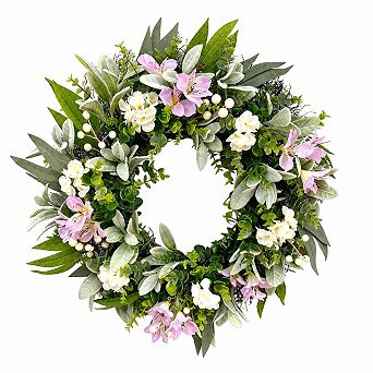 24 Inch Year Round Farmhouse Wreath With Eucalyptus Lambs Ear Boxwood For Front Door Wall Decor