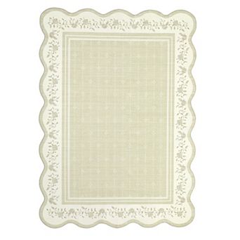 Fashionwu Modern Scalloped Rug for Living Room Bedroom Wavy Edge Border Carpet Cottagecore Decor