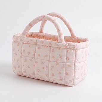 Floral Floral Quilted Storage Basket Tote with Padded Handles