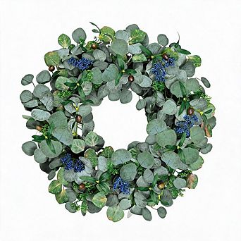 22" Eucalyptus Olive Berry Wreath All‑Season Front Door Wedding Holiday Decor