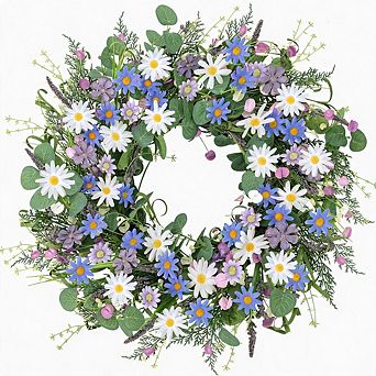 22" Blue Purple Daisy Lavender Wreath Spring Summer Front Door Farmhouse Decor