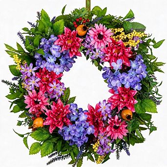 24" Summer Spring Floral Wreath with Hanger Front Door Porch Wall Decor