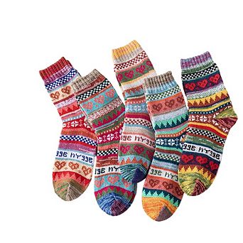 5 Pairs Women's Vintage Warm Wool Blend Crew Socks