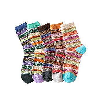 5 Pairs Women's Thick‑Knit Warm Crew Boot Socks