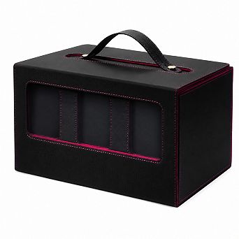 Card Storage Box with Handle Display Window 6 Card Sleeves Tray 10 Dividers Black Red 1 pc