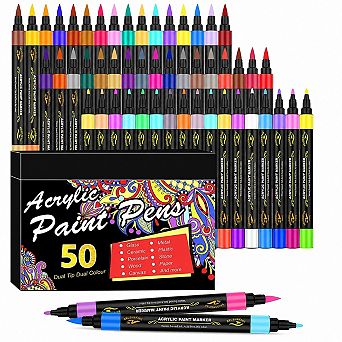 100 Colors Acrylic Paint Markers Set 50 Pack Dual Tip for DIY Craft Projects