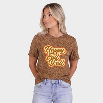 Retro Happy Fall Ya'll - Women's Leopard Print Tee