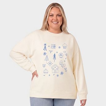 Christmas Blue Sketches - Women's Plus Sized Graphic Sweatshirt