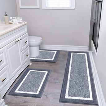 3 pc Bathroom Rugs Set Soft Microfiber Non Slip Washable Absorbent Quick Dry
