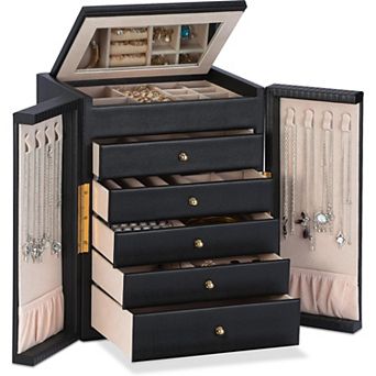 6 tier Jewelry Storage Box With Mirror Double Door Design