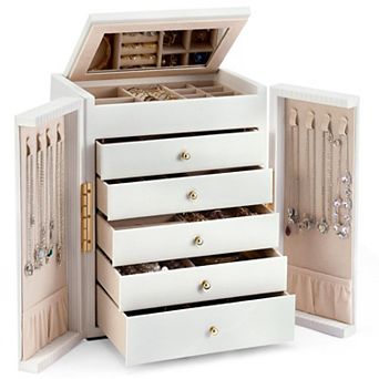 6 tier Jewelry Storage Box With Mirror Double Door Design