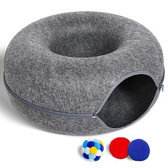 Large Scratch Resistant Cat Tunnel Bed Dual Purpose With Play Toys For Indoor Cats