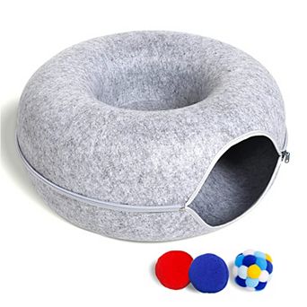 Large Scratch Resistant Cat Tunnel Bed Dual Purpose With Play Toys For Indoor Cats