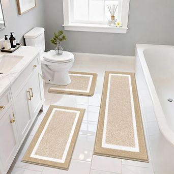 3 pc Bathroom Rug Set Soft Microfiber Non Slip Absorbent Washable Quick Dry