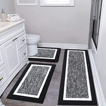 3 pc Bathroom Rug Set Soft Microfiber Non Slip Absorbent Washable Quick Dry