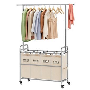 Rolling Laundry Sorter Cart With Hanging Rack Removable Baskets Heavy Duty Lockable Wheels