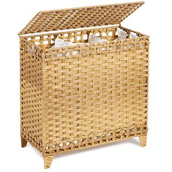 Handwoven Rattan Laundry Hamper 3 Removable Liner Bags Sturdy Frame Sorting Laundry Basket