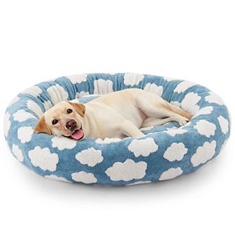 Round Calming Donut Dog Bed Removable Washable Cover Anti Slip Plush Pet Bed