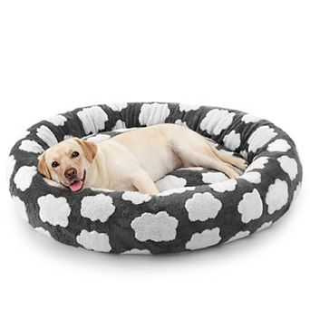 Round Calming Donut Dog Bed Removable Washable Cover Anti Slip Plush Pet Bed