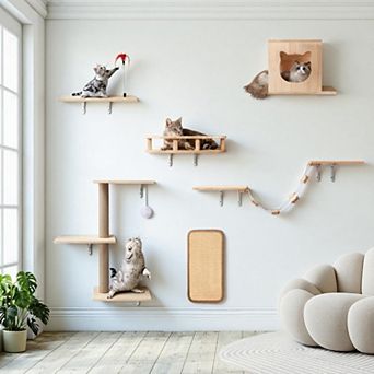 6 in 1 Cat Wall Furniture Set Climbing Playground For Indoor Cats