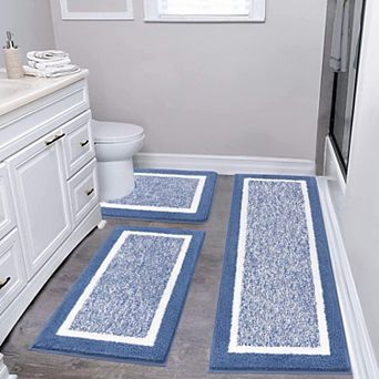 3 pc Bathroom Rug Set Soft Microfiber Non Slip Absorbent Washable Quick Dry