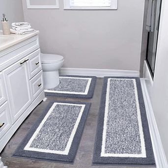 3 pc Bathroom Rug Set Soft Microfiber Non Slip Absorbent Washable Quick Dry
