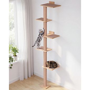 5 tier Wall Mounted Cat Tree Floor To Ceiling Adjustable Top Perch Bed For Large Cats