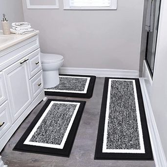 3 pc Bathroom Rugs Set Soft Microfiber Non Slip Washable Absorbent Quick Dry