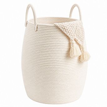Woven Cotton Laundry Hamper Tall Sturdy Handles Multipurpose Storage Basket