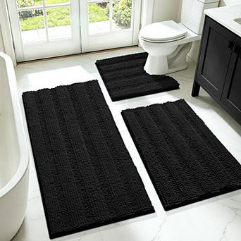 3 pc Ultra Soft Chenille Bathroom Rug Set Absorbent Non Slip Plush Bath Mats