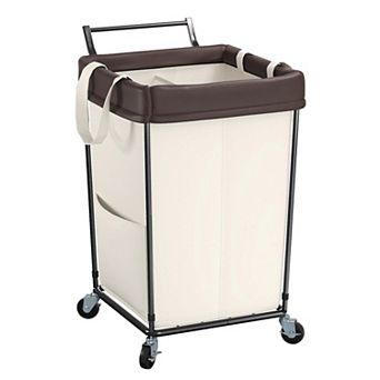 160L 2 Section Rolling Laundry Hamper With Wheels Handle Large Capacity Sorting Basket