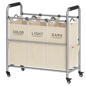 Heavy Duty Rolling Laundry Sorter Cart With Removable Bags Lockable Wheels For Clothes Storage