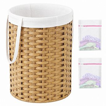 Handwoven Synthetic Rattan Laundry Hamper with Removable Lining & Mesh Storage Bags for Organization