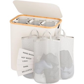 3 Section Extra Large Laundry Hamper With Lid Removable Inner Bags Sorting Sorter