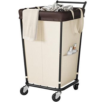 Rolling Laundry Hamper With Wheels Handle Sorting Compartments Portable Storage Easy Mobility