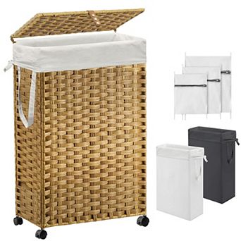 70L Slim Laundry Hamper With Lid Wheels Removable Liner Bags Mesh Laundry Bags