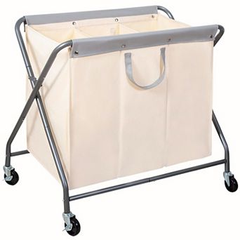 Rolling 3 Bag Laundry Hamper With Wheels Foldable Heavy Duty Clothes Sorter Organizer Cart